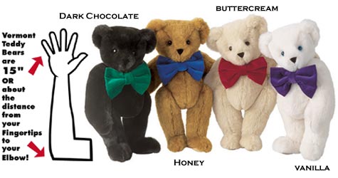 size of our teddy bears and the four color choices
